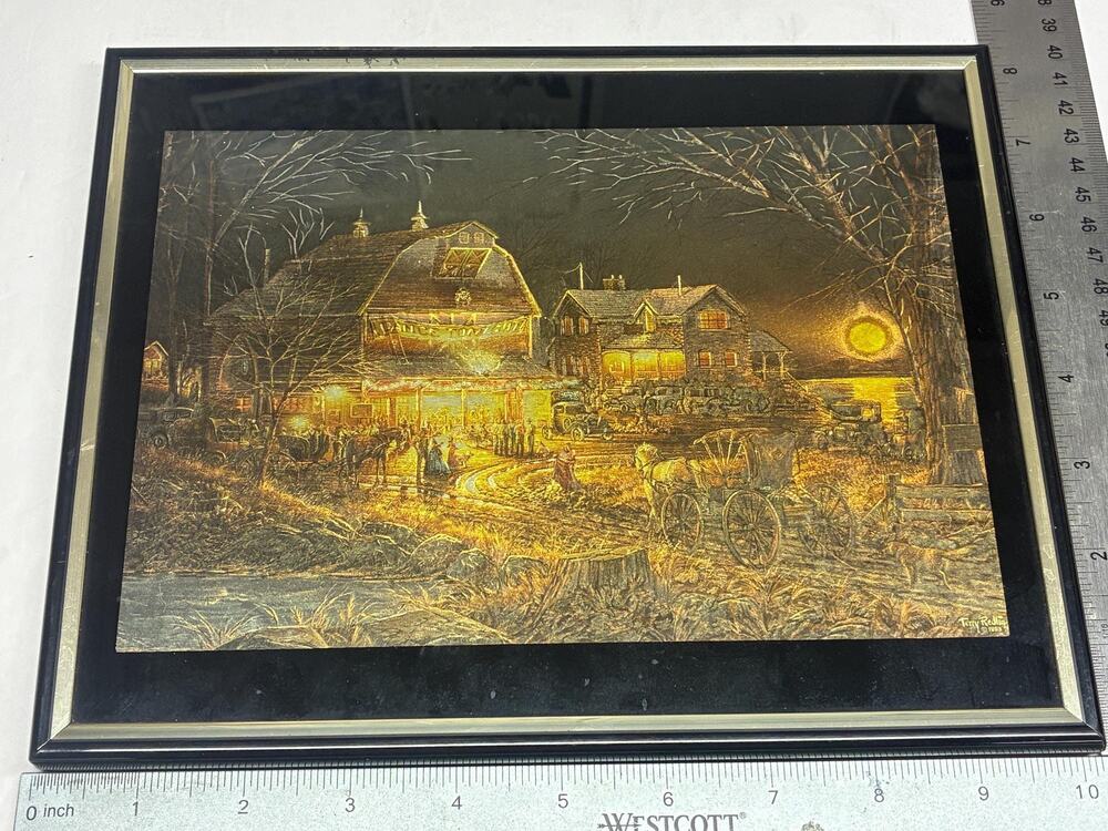 Terry Redlin Harvest Moon Ball Framed Metallic Art 1993 Magic Effects Farmhouse